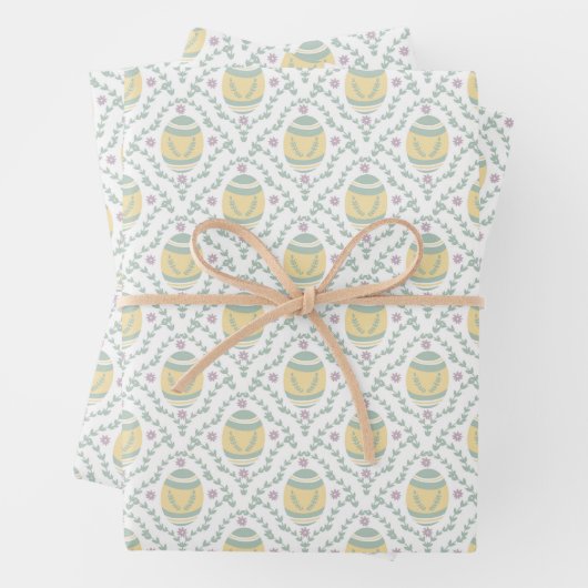 Pastel Damask Easter Eggs Patroon Wrapping Paper (In situ)