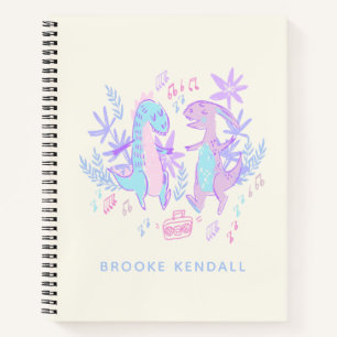Pastel Dansende Dinosaurussen Paars Blauw Geperson Notitieboek