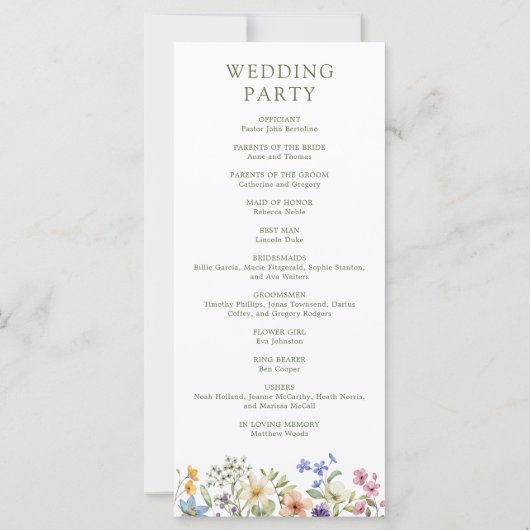 Pastel Delicate Wildflowers Wedding Program (Achterkant)