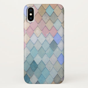 Pastel Diamond Pattern Mermaid Blue Green Pink iPhone X Hoesje