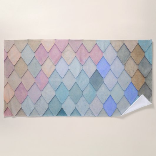 Pastel Diamond Pattern Mermaid Blue Green Roze Strandlaken (Voorkant)