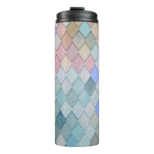 Pastel Diamond Pattern Mermaid Blue Green Roze Thermosbeker