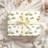 Pastel Dieren In Auto'S Baby Boy Neutraal Inpakpapier Vel