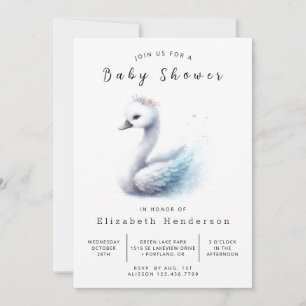 Pastel Digital Swan Baby shower Kaart