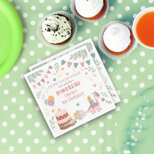 Pastel Dino Voetafdruk Verjaardag servetten