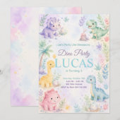 Pastel Dinosaur Birthday Invitation Editable (Devant / Derrière)