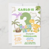 Pastel Dinosaur Boy Drie Rex Verjaardagsfeest Kaart (Voorkant)