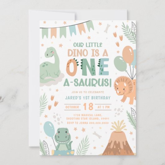 Pastel Dinosaur Invitation d'anniversaire (Devant)
