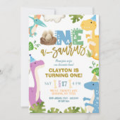 Pastel Dinosaur Jongen Eerste Verjaardagsfeestje Kaart (Voorkant)