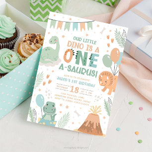Pastel Dinosaur Verjaardag Uitnodiging