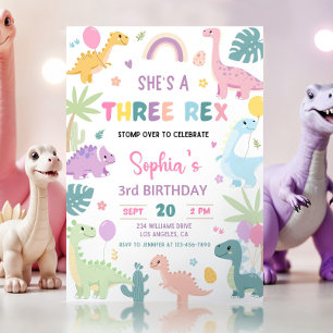 Pastel Dinosaurus Verjaardag Dino Meisje Drie Rex Kaart