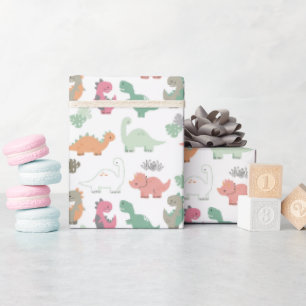 Pastel dinosaurussen op witte achtergrond cadeaupapier