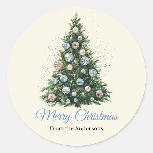 Pastel Disco Ball Ornament Christmas Tree Custom Ronde Sticker (Voorkant)