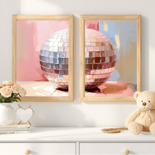 Pastel Disco Ball Split Prints, Pink Aesthetic