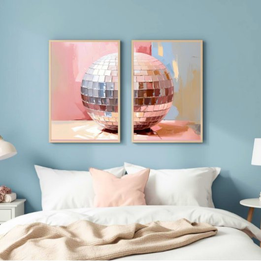 Pastel Disco Ball Split Prints, Pink Aesthetic