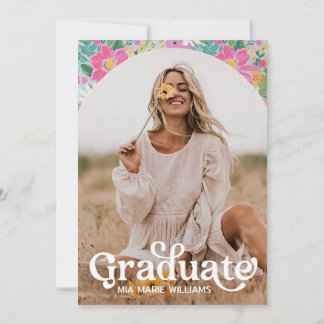 Pastel Ditsy Floral Afstuderen Invitation Bewerkba Kaart