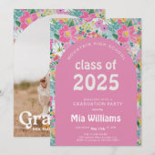 Pastel Ditsy Floral Graduation Invitation Editable (Devant / Derrière)