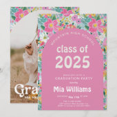 Pastel Ditsy Floral Graduation Invitation Editable (Devant / Derrière)