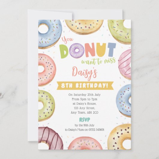 Pastel Donut Anniversaire Invitation - Ne Voulez P (Devant)
