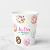 Pastel Donut Star Sprinkles Roze Script Verjaardag Papieren Bekers (Voorkant)