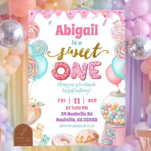 Pastel Donut SweetOne Eerste Verjaardagsfeest Uitn Kaart