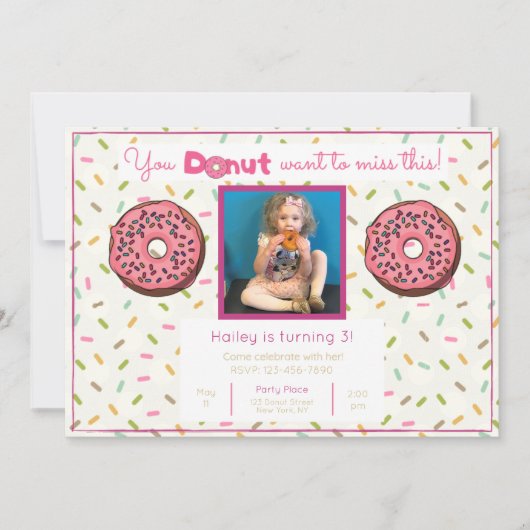 Pastel Donut Verjaardagsfeest Foto uitnodiging (Voorkant)