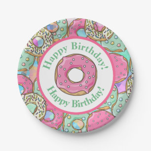 Pastel Donuts Happy Birthday Papieren Bordje