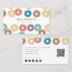 Pastel Donuts & Sprinkles banketbakker QR Code Visitekaartje