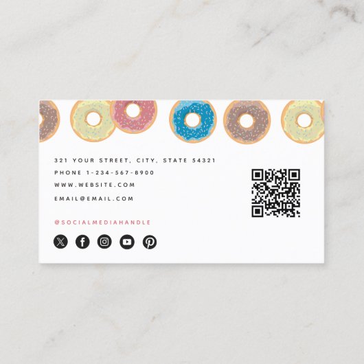 Pastel Donuts & Sprinkles banketbakker QR Code Visitekaartje (Achterkant)