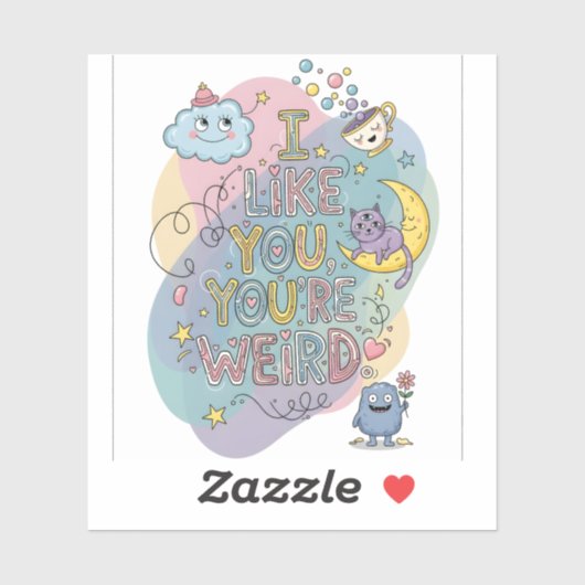 Pastel Doodle Whimsical Kat Monster Sticker (Vel)