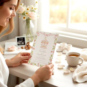 Pastel draaimolen babyshower met RSVP QR-code Kaart