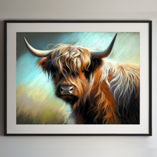 Pastel Drawing Highland Koe Poster