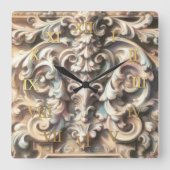 Pastel Drawing of Architecture Ornate Stone Carved Vierkante Klok (Voorkant)