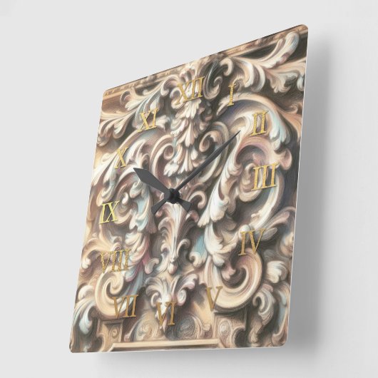 Pastel Drawing of Architecture Ornate Stone Carved Vierkante Klok (Hoek)