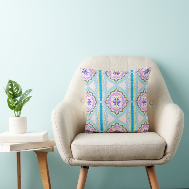Pastel Dream Boho Geometric Kaleidoscope Kussen (Stoel)