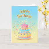 Pastel Drip Cake Birthday Card Kaart (Gele Bloem)
