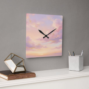 Pastel Droom: moderne luchtstudie in renaissancest Vierkante Klok