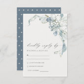 Pastel Dusky Blue Waterverf Floral Wedding RSVP Informatiekaartje (Voorkant / Achterkant)