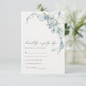 Pastel Dusky Blue Waterverf Floral Wedding RSVP Informatiekaartje (Staand voorkant)