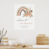 Pastel Dusky Boho Floral Rainbow Birthday Welkom Poster (Keuken)