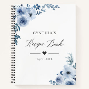 Pastel Dusty Blue Floral Recipbook Notitieboek