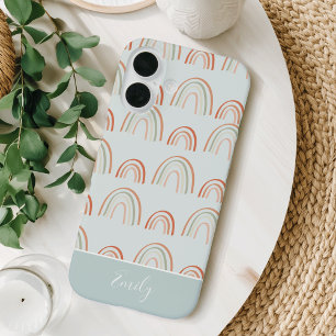 Pastel Earth Tone Boho Rainbow Patroon iPhone 16 Hoesje