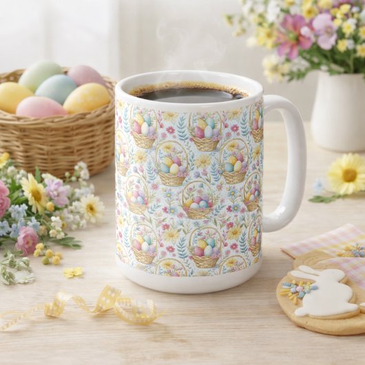 Pastel Easter Basket Pattern with Spring Florals Koffiemok