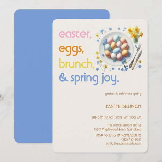 Pastel Easter Brunch Invitation | Spring Party Kaart (Voorkant / Achterkant)