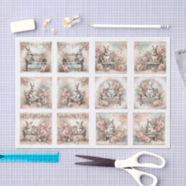 Pastel Easter Bunnies for Shells  Decoupage Tissuepapier