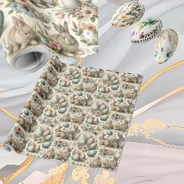 Pastel Easter Bunny Decorative Eggs Spring Floral Cadeaupapier