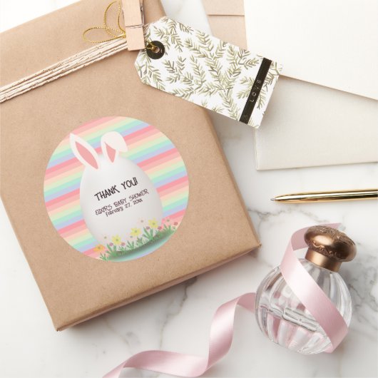 Pastel Easter Egg Bunny Baby shower Ronde Sticker (Geschenken)