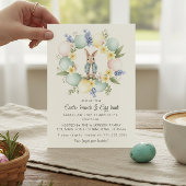 Pastel Easter Egg Wreath Bunny Invitation Feestdagenkaart