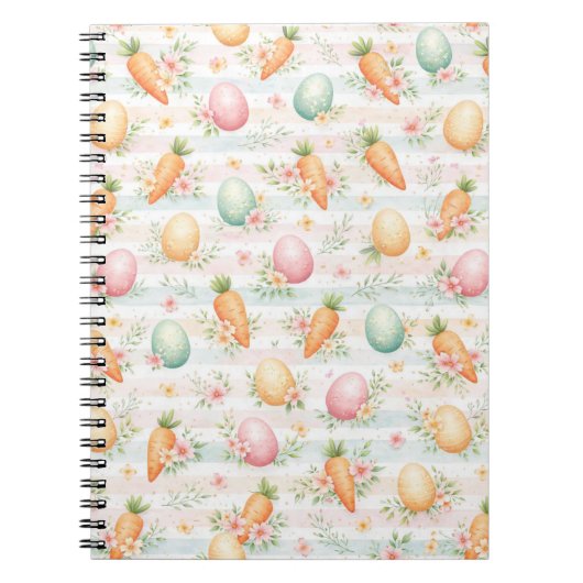 Pastel Easter Eggs & Carrots Watercolor Pattern Notitieboek (Voorkant)