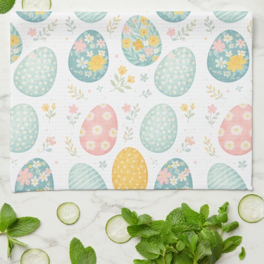 Pastel Easter Eggs Floral Pattern - Cute Spring  Theedoek (Gevouwen)